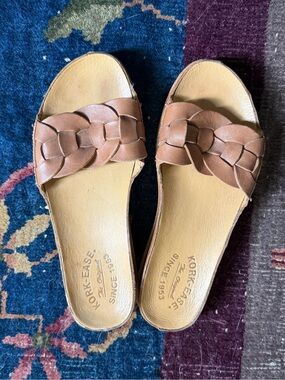 Kork-Ease Tan Braided Leather Slide Mules
